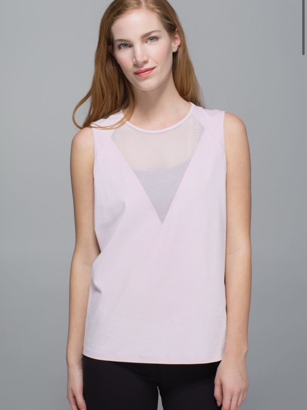 Lululemon Plank Tank Neutral Blush Pink Mesh V Neck Loose Fit
